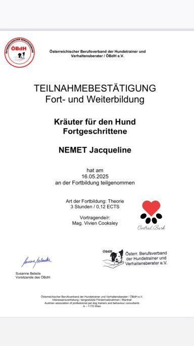 Teilnahmebestätigung - Kräuter für den Hund teil 2